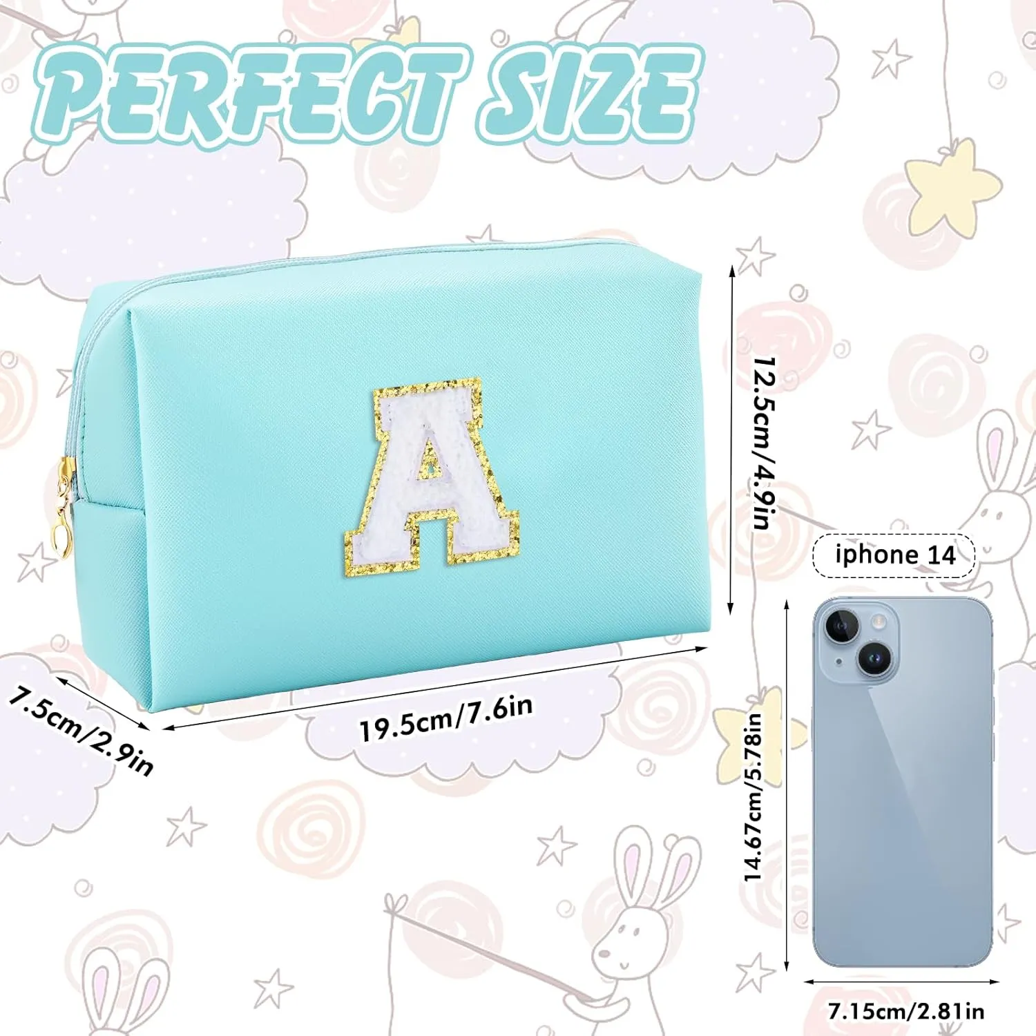 Gifts for Girls Initial Makeup Bag Personalized Cosmetic Bag with Zipper Cute Travel Toiletry Bag Waterproof PU Preppy Makeup Pouch Birthday Gift for Teen Girls Women(Blue A)