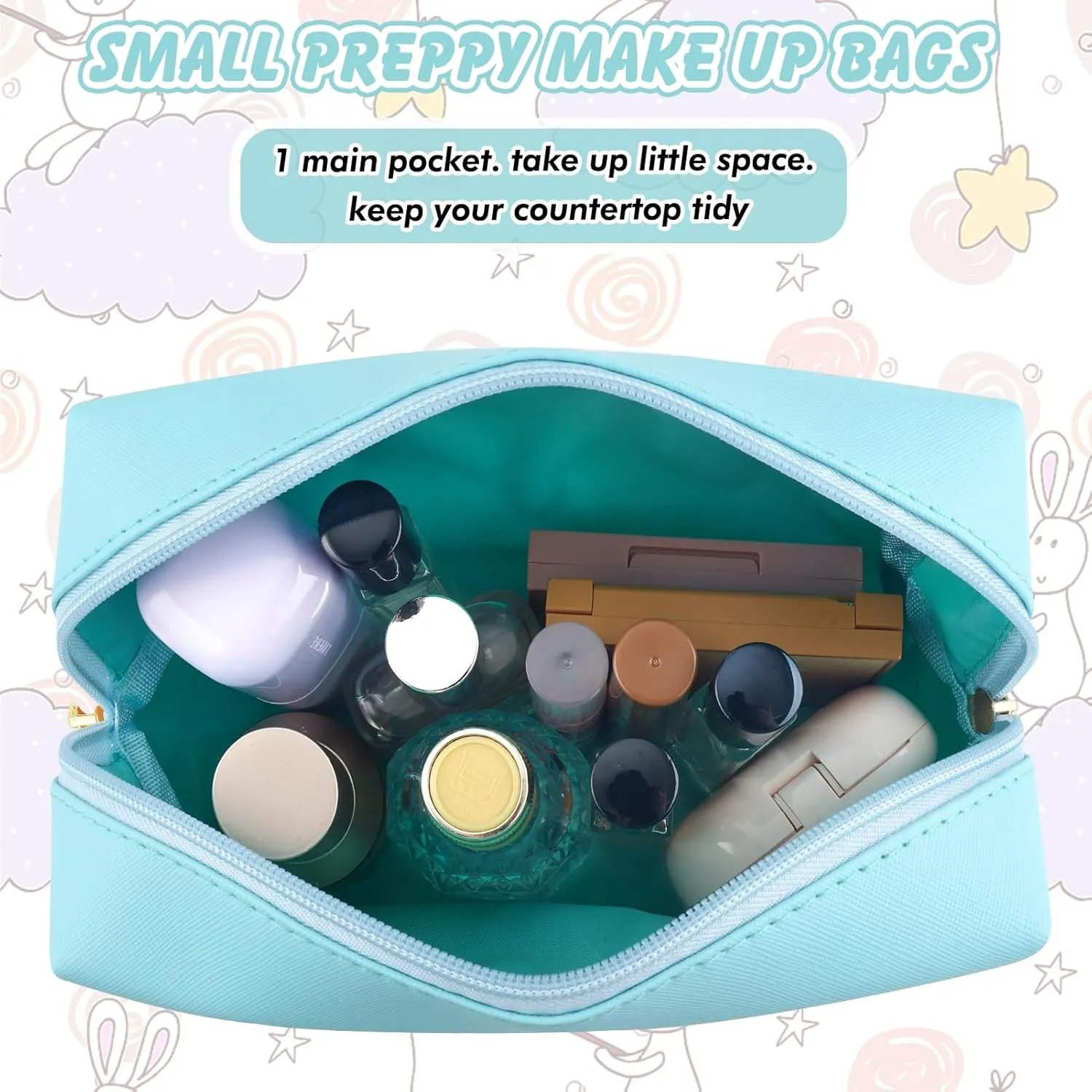 Gifts for Girls Initial Makeup Bag Personalized Cosmetic Bag with Zipper Cute Travel Toiletry Bag Waterproof PU Preppy Makeup Pouch Birthday Gift for Teen Girls Women(Blue G)