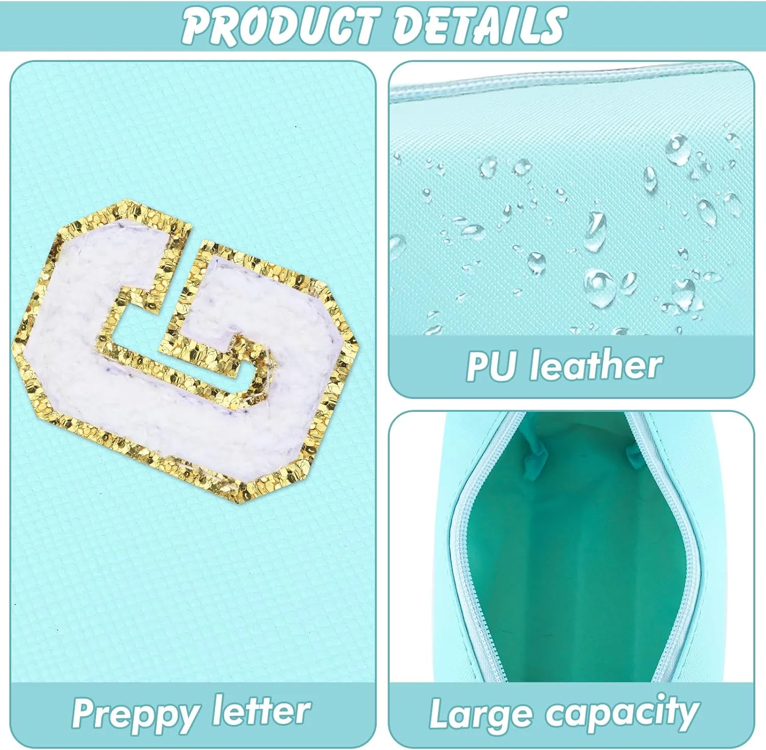 Gifts for Girls Initial Makeup Bag Personalized Cosmetic Bag with Zipper Cute Travel Toiletry Bag Waterproof PU Preppy Makeup Pouch Birthday Gift for Teen Girls Women(Blue G)