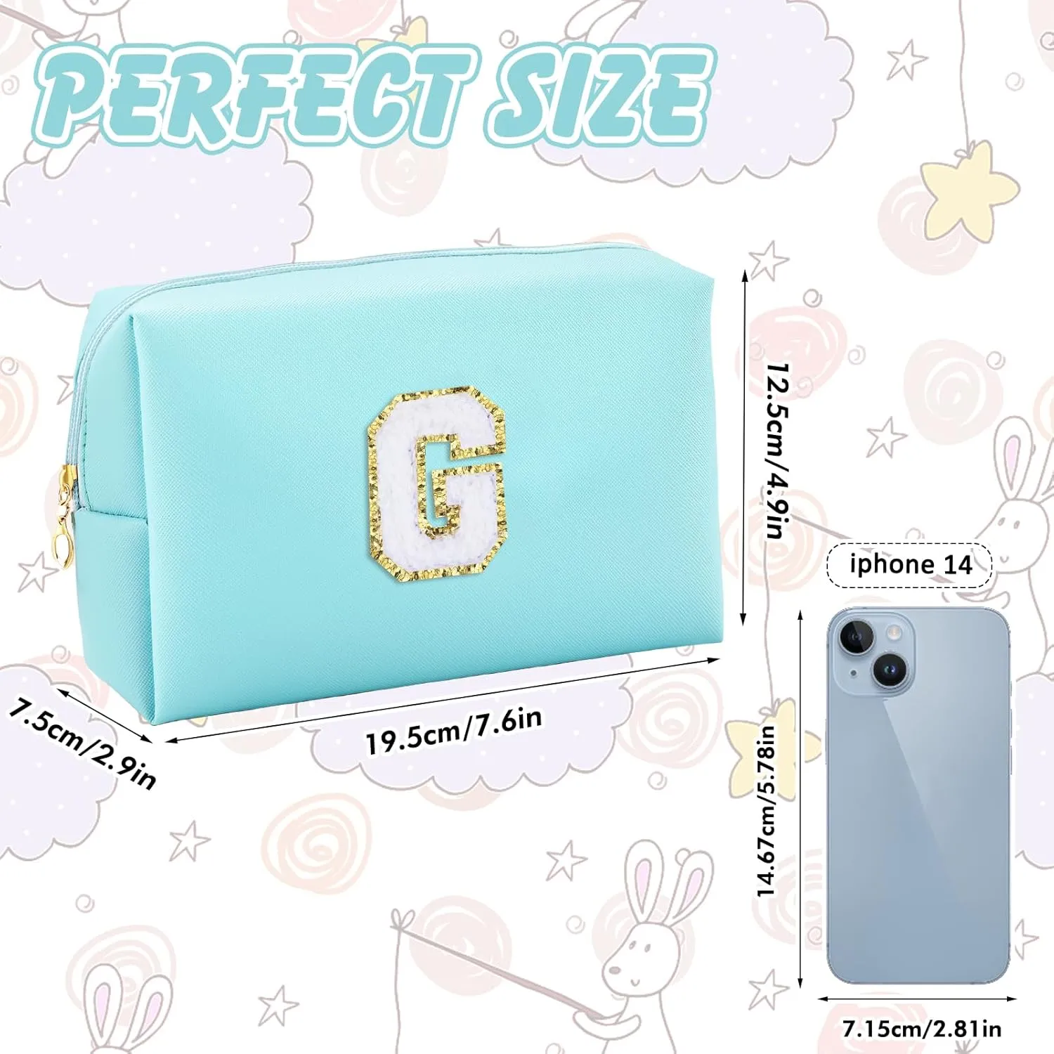 Gifts for Girls Initial Makeup Bag Personalized Cosmetic Bag with Zipper Cute Travel Toiletry Bag Waterproof PU Preppy Makeup Pouch Birthday Gift for Teen Girls Women(Blue G)