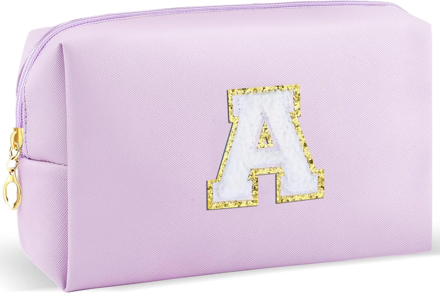 Gifts for Girls Initial Makeup Bag Personalized Cosmetic Bag with Zipper Cute Travel Toiletry Bag Waterproof PU Preppy Makeup Pouch Birthday Gift for Teen Girls Women(Purple A)