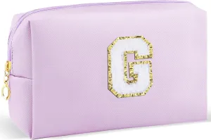 Gifts for Girls Initial Makeup Bag Personalized Cosmetic Bag with Zipper Cute Travel Toiletry Bag Waterproof PU Preppy Makeup Pouch Birthday Gift for Teen Girls Women(Purple G)