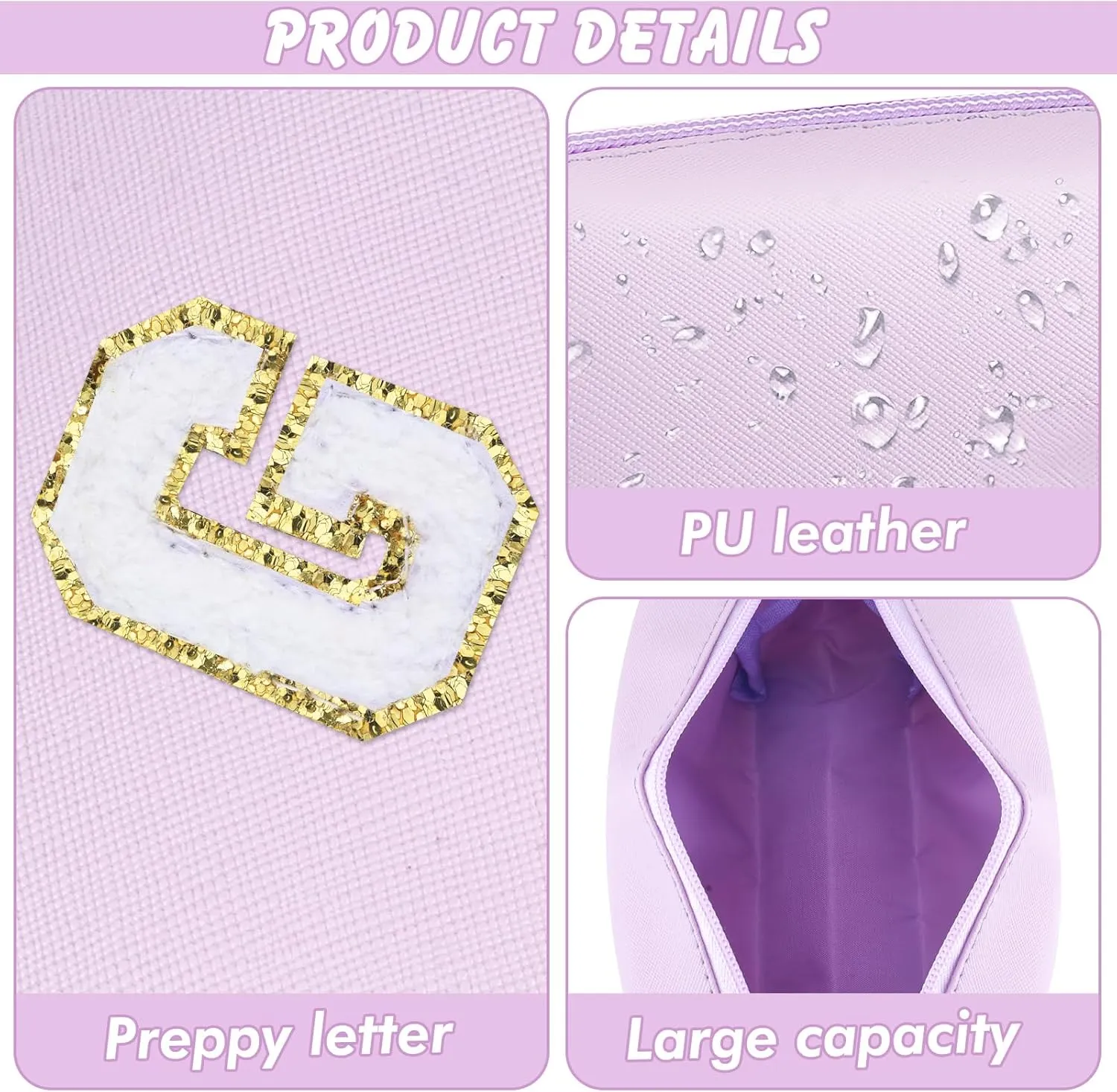 Gifts for Girls Initial Makeup Bag Personalized Cosmetic Bag with Zipper Cute Travel Toiletry Bag Waterproof PU Preppy Makeup Pouch Birthday Gift for Teen Girls Women(Purple G)