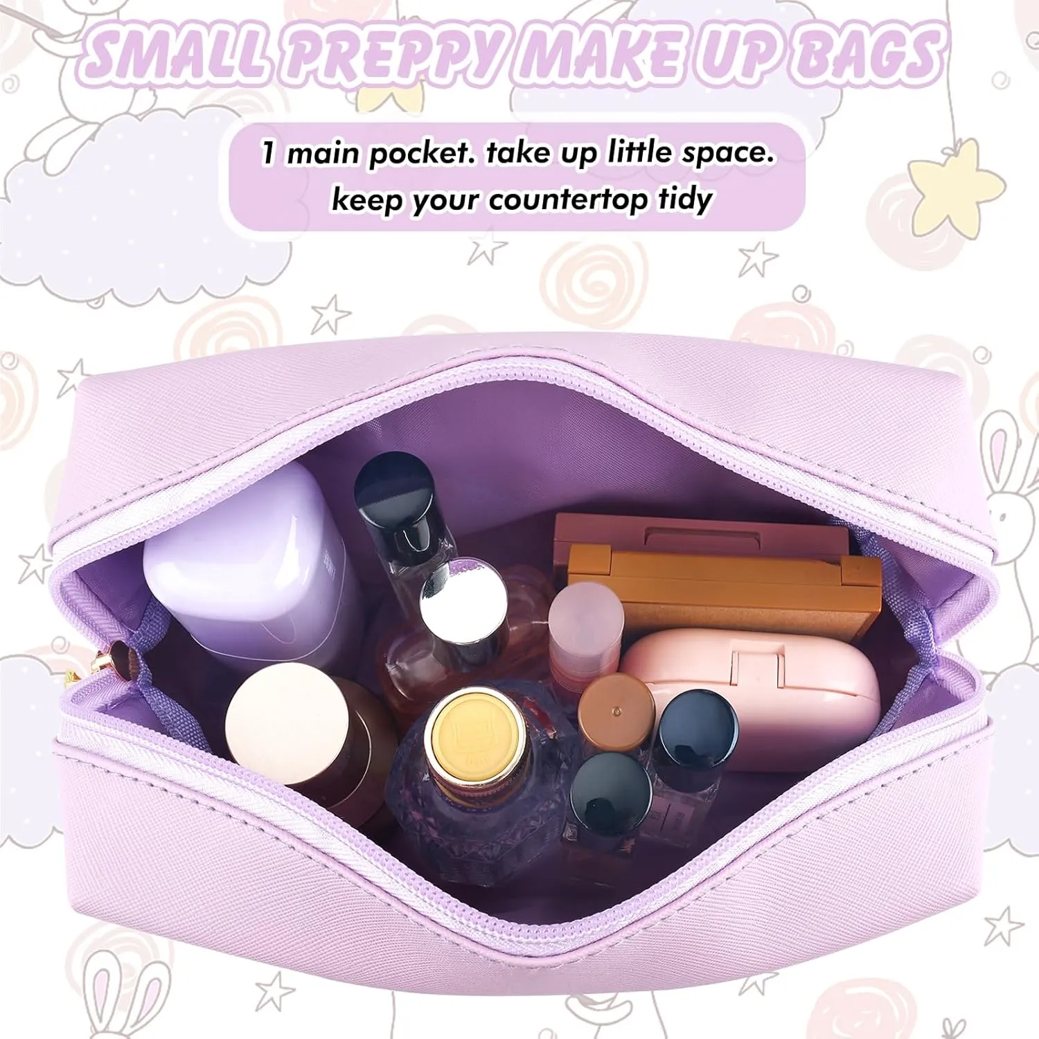 Gifts for Girls Initial Makeup Bag Personalized Cosmetic Bag with Zipper Cute Travel Toiletry Bag Waterproof PU Preppy Makeup Pouch Birthday Gift for Teen Girls Women(Purple G)