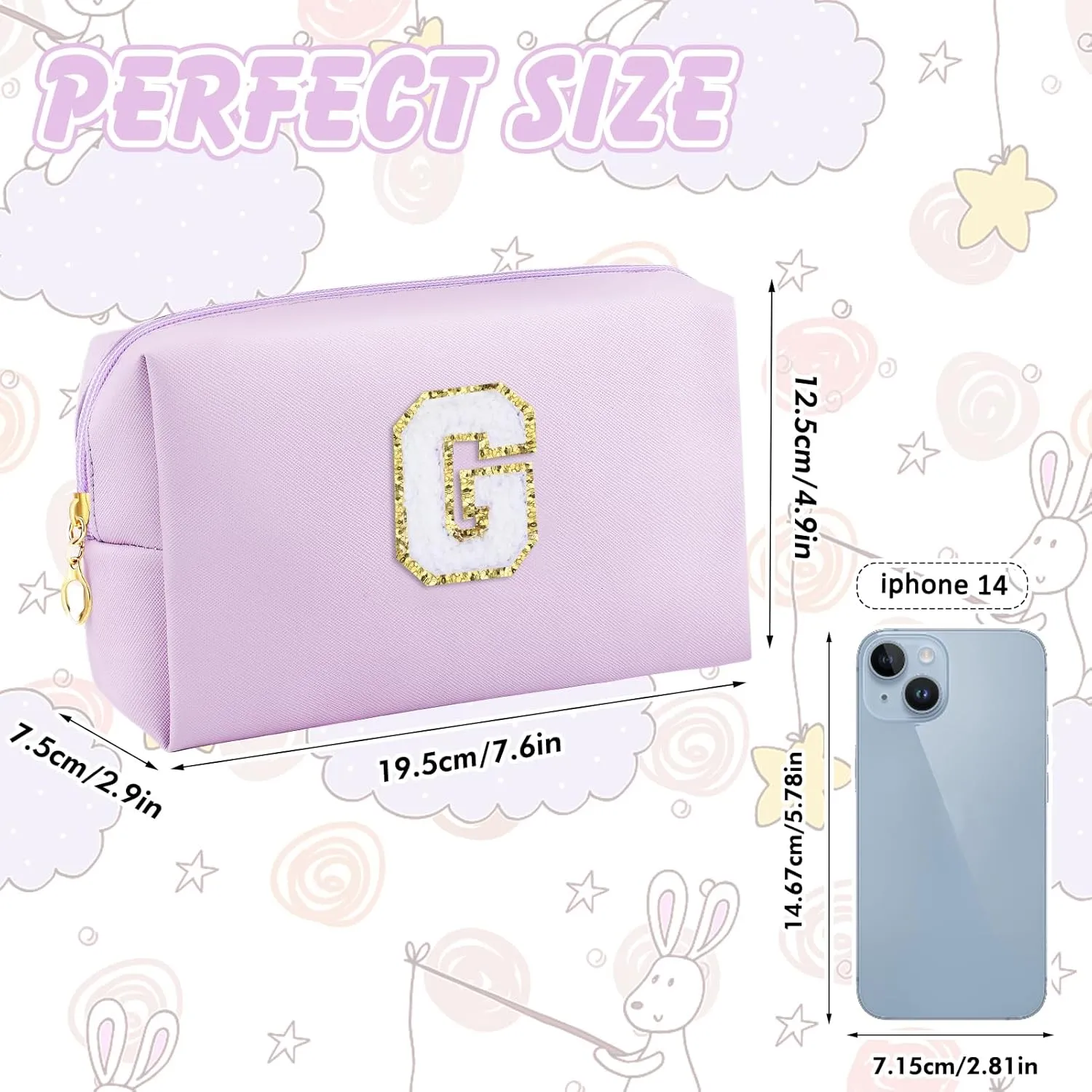 Gifts for Girls Initial Makeup Bag Personalized Cosmetic Bag with Zipper Cute Travel Toiletry Bag Waterproof PU Preppy Makeup Pouch Birthday Gift for Teen Girls Women(Purple G)