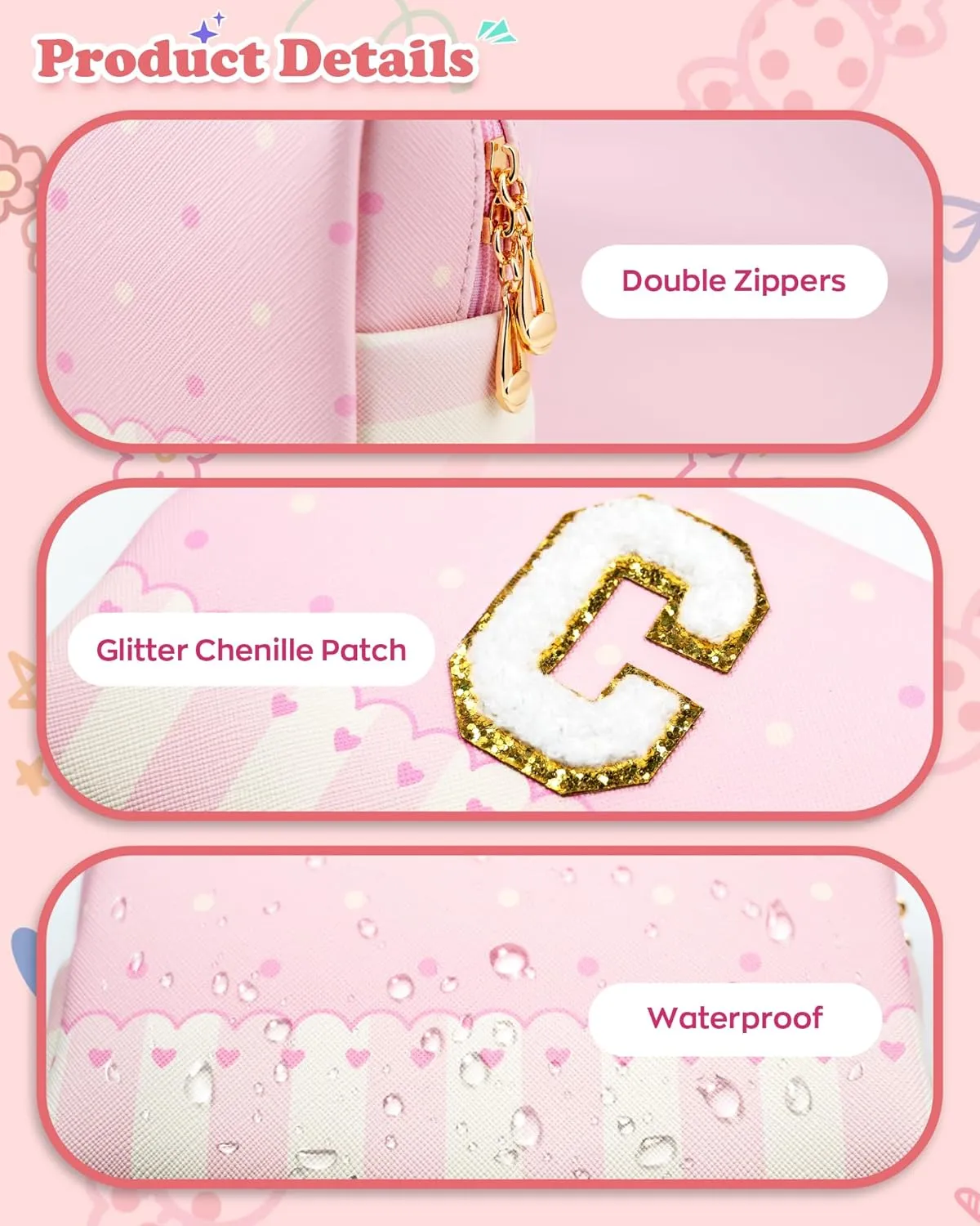 Gifts for Teen Girls Kids, Personalized Portable Cosmetic Bag for Travel, Cute Makeup Pouch, PU Leather Waterproof Toiletry Bag, Preppy Things for Girl (Letter Q)
