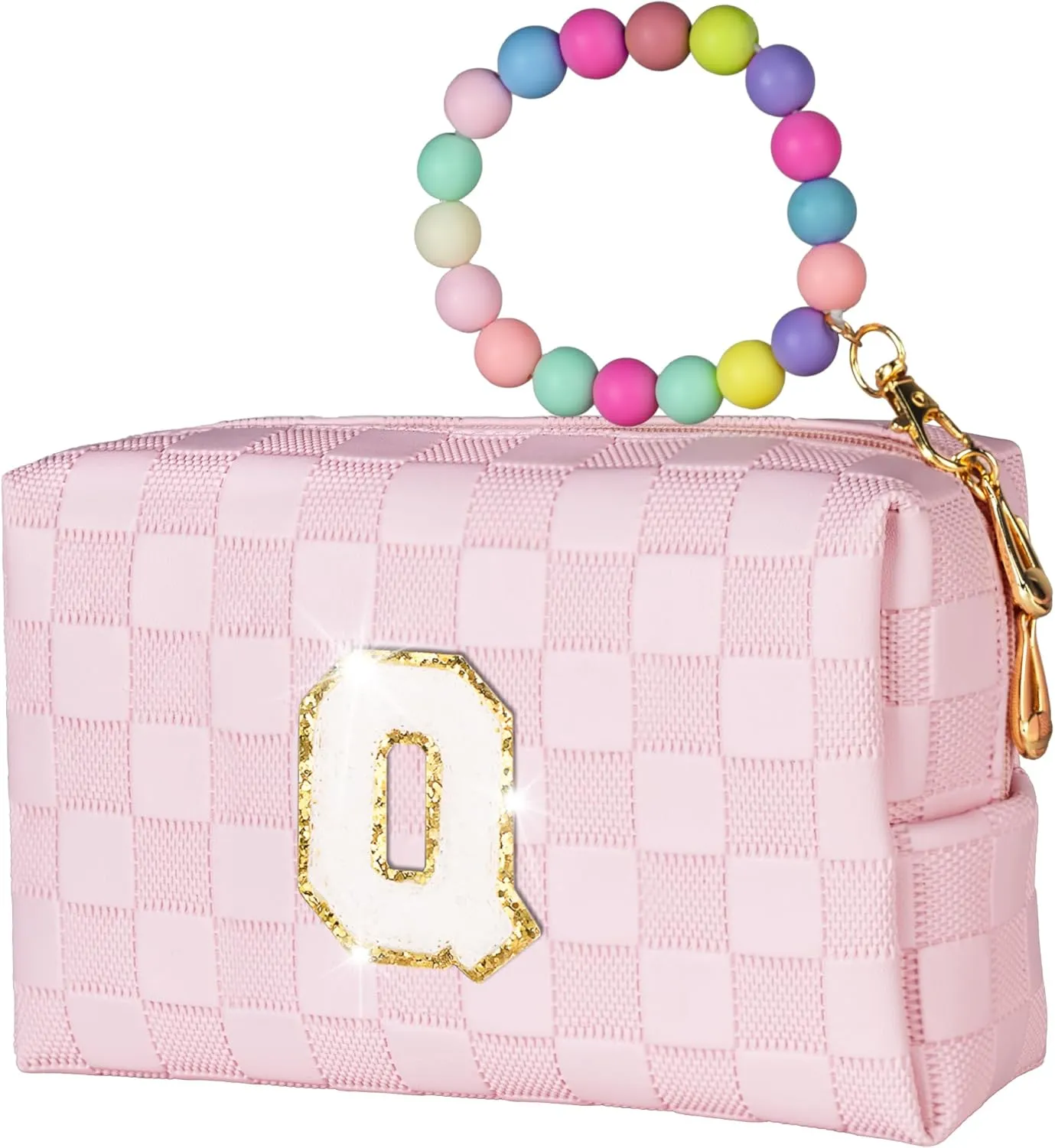 Gifts for Teen Girls Kids, Personalized Portable Cosmetic Bag for Travel, Cute Makeup Pouch, PU Leather Waterproof Toiletry Bag, Preppy Things for Girl (Letter Q)