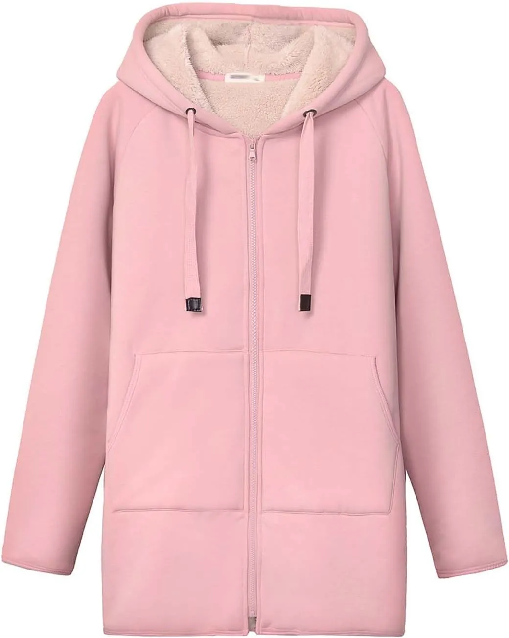 Gihuo Women's Winter Coat Sherpa Lined Zip Hoodie Long Sweatshirt Warm Fleece Lining Heavyweight Hooded Jacket