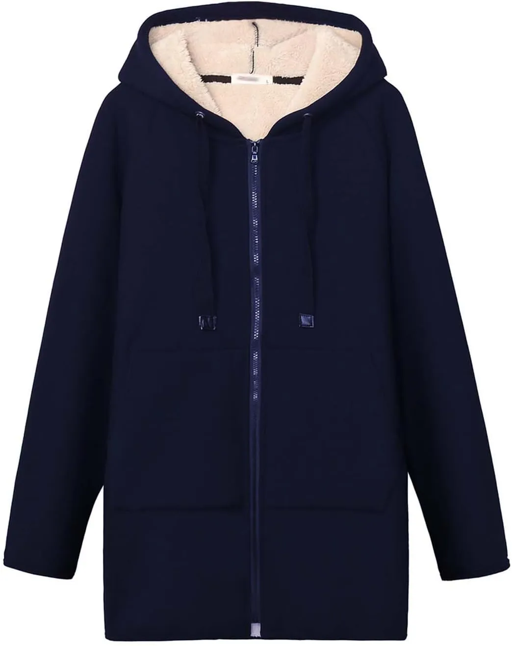 Gihuo Women's Winter Coat Sherpa Lined Zip Hoodie Long Sweatshirt Warm Fleece Lining Heavyweight Hooded Jacket
