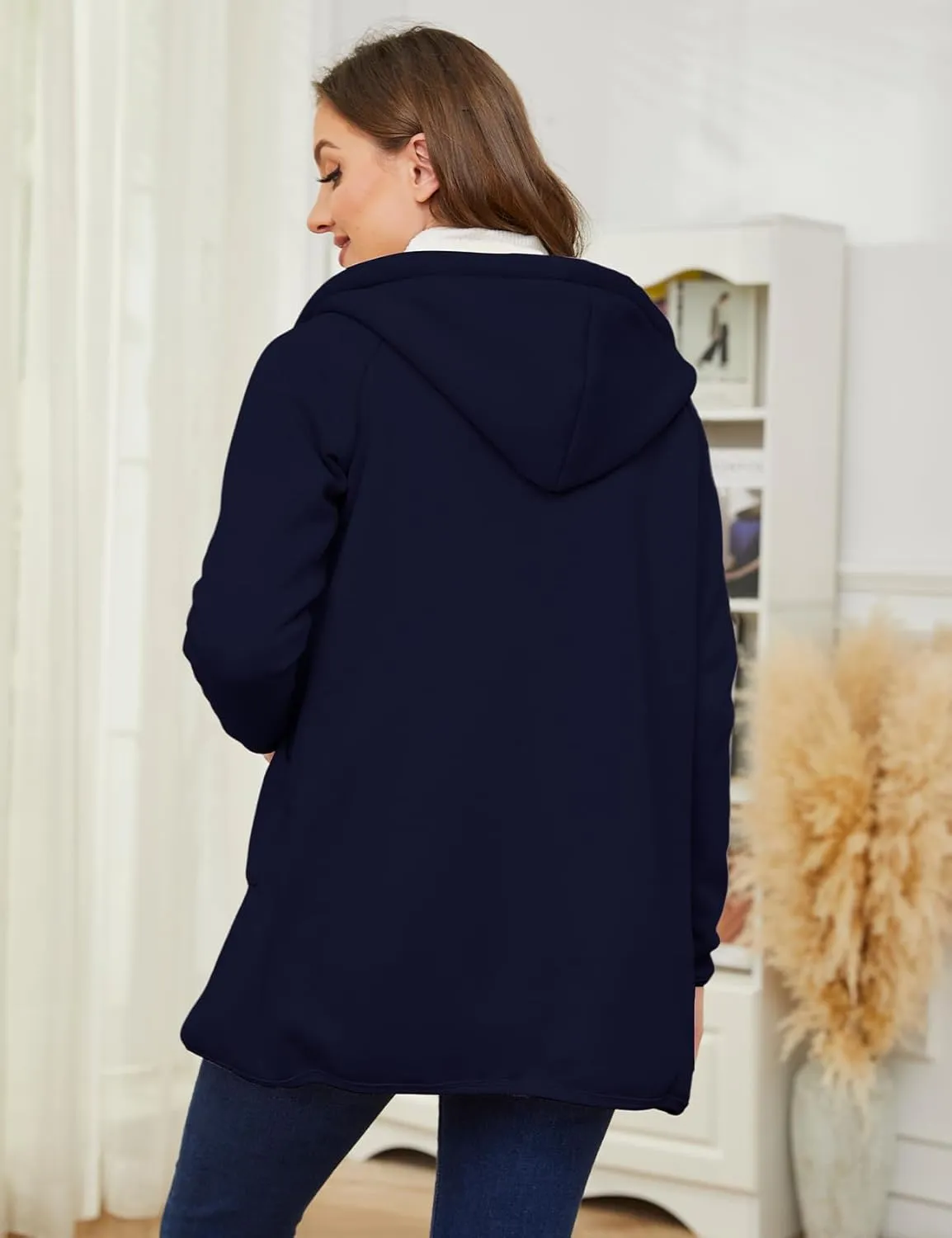 Gihuo Women's Winter Coat Sherpa Lined Zip Hoodie Long Sweatshirt Warm Fleece Lining Heavyweight Hooded Jacket