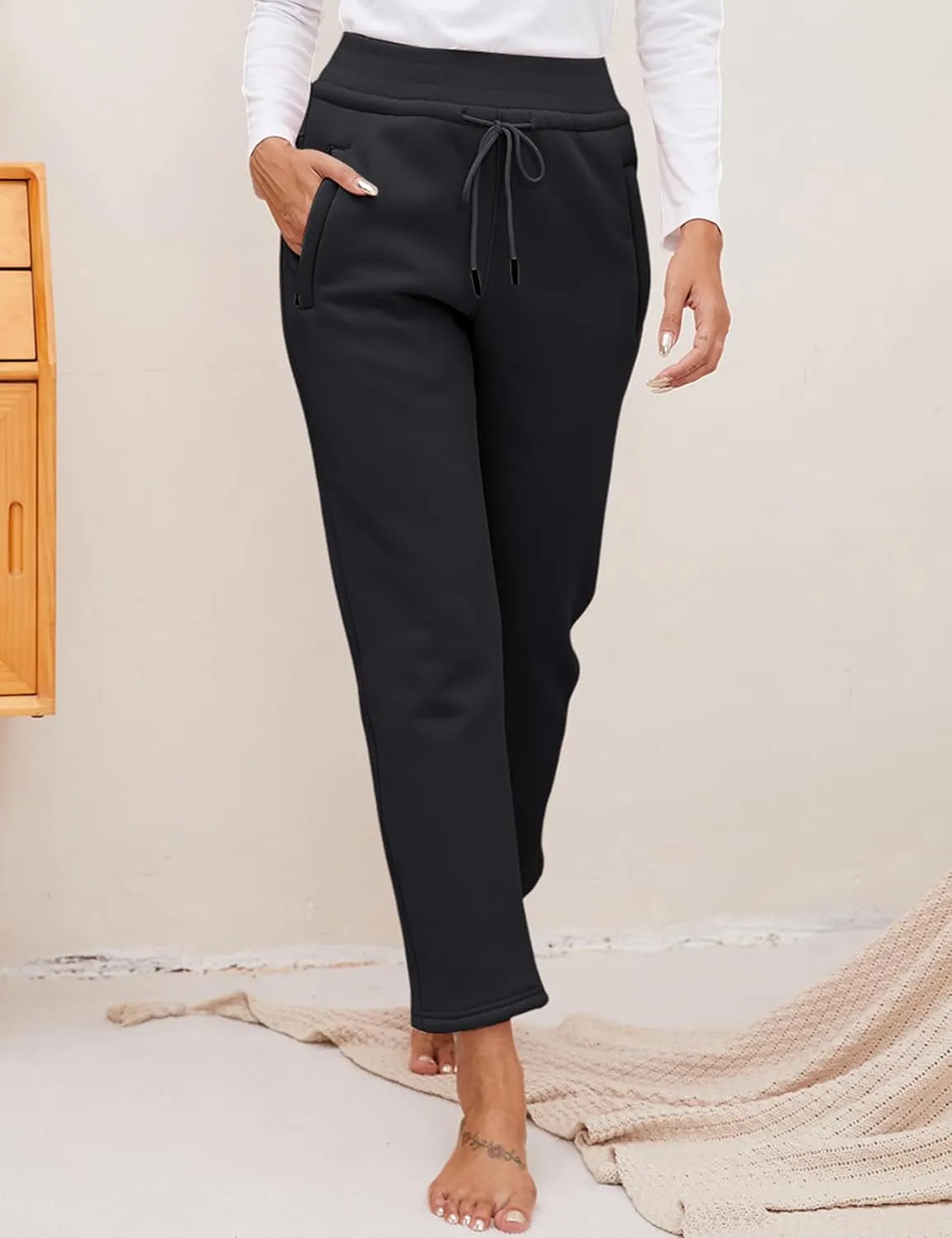 Gihuo Women's Winter Fleece Pants Sherpa Lined Sweatpants Active Running Jogger Pants