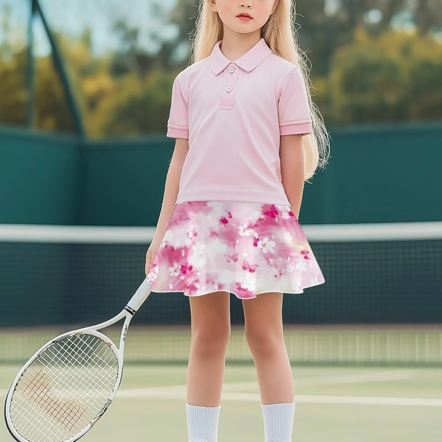 Girls' 2-in-1 Athletic Skirts for Tennis Running Dance Golf with Inner Shorts Pockets