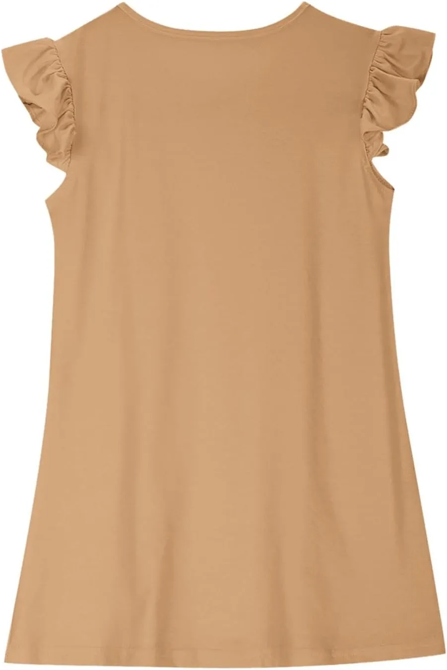 Girls Cute Summer Dress Fashion Ruffle Sleeve Mini Dresses Casual Round Neck Solid Color A Line Dress 4-13 Years