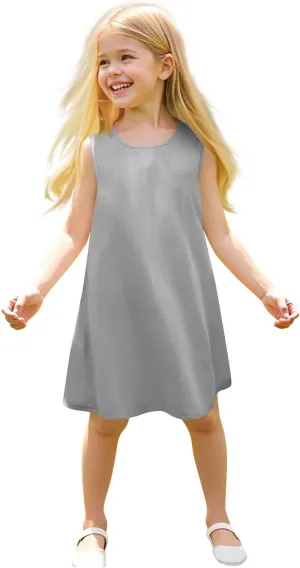 Girls Dress Cute Sleeveless Round Neck Pleated Mini Dress Casual 2025 Summer Beach Vacation Little Girls Dresses 1-7T