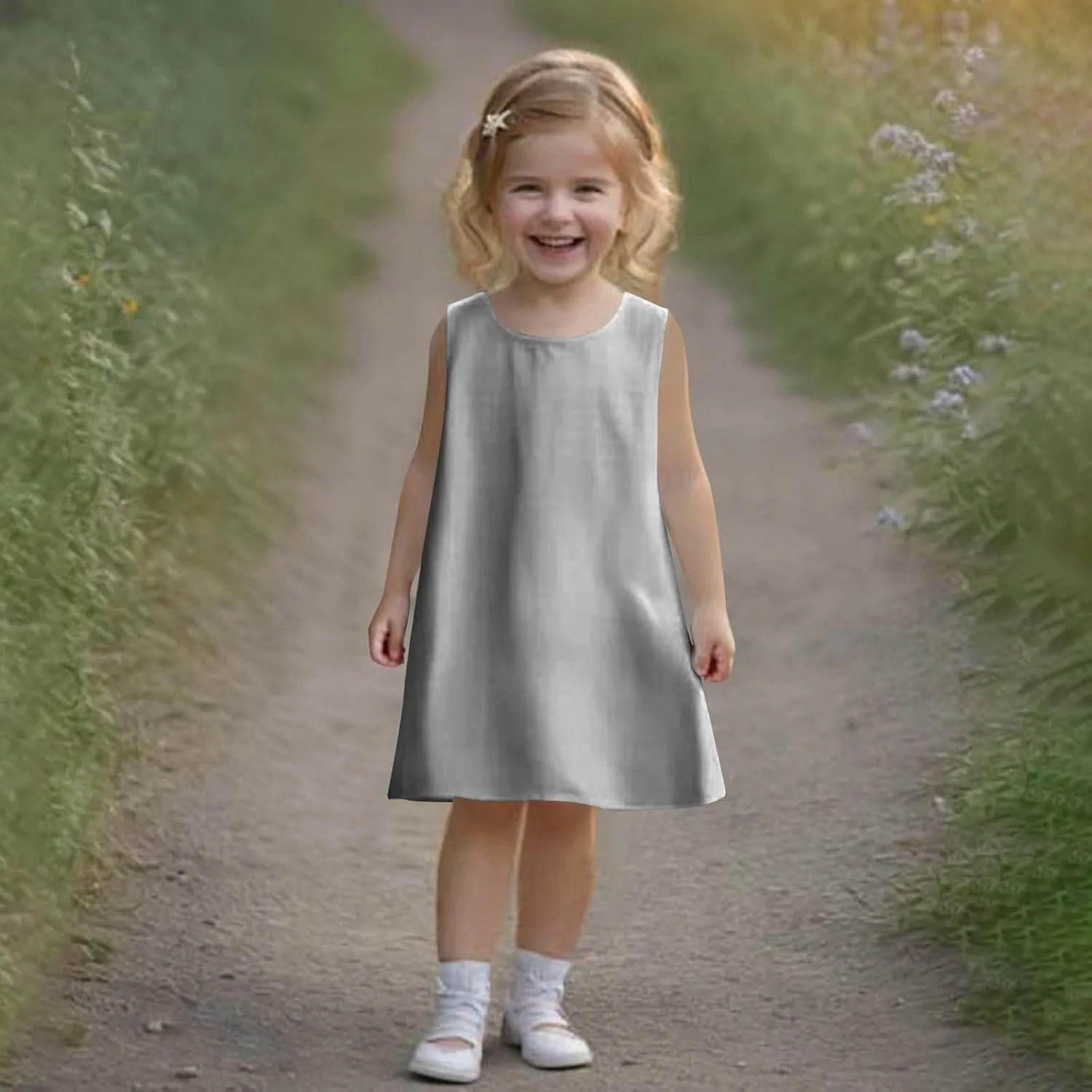 Girls Dress Cute Sleeveless Round Neck Pleated Mini Dress Casual 2025 Summer Beach Vacation Little Girls Dresses 1-7T