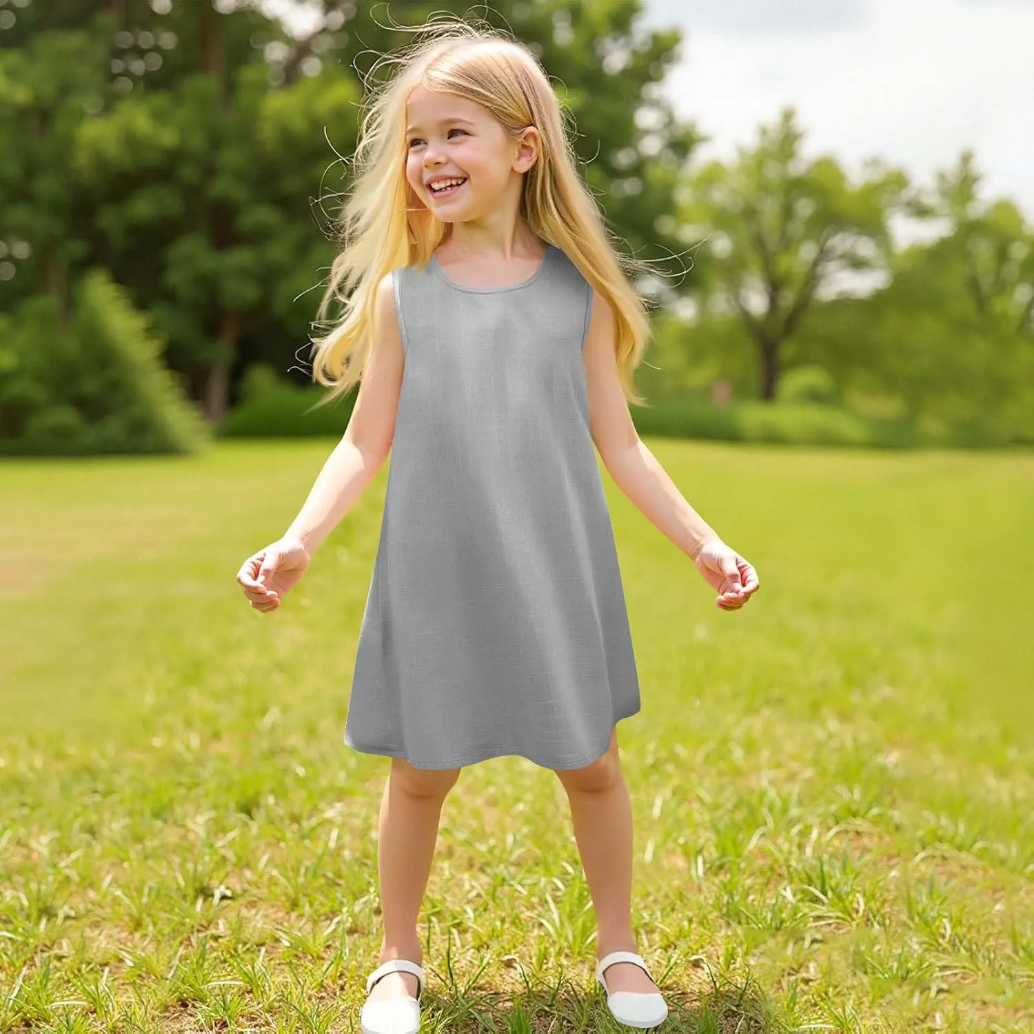 Girls Dress Cute Sleeveless Round Neck Pleated Mini Dress Casual 2025 Summer Beach Vacation Little Girls Dresses 1-7T