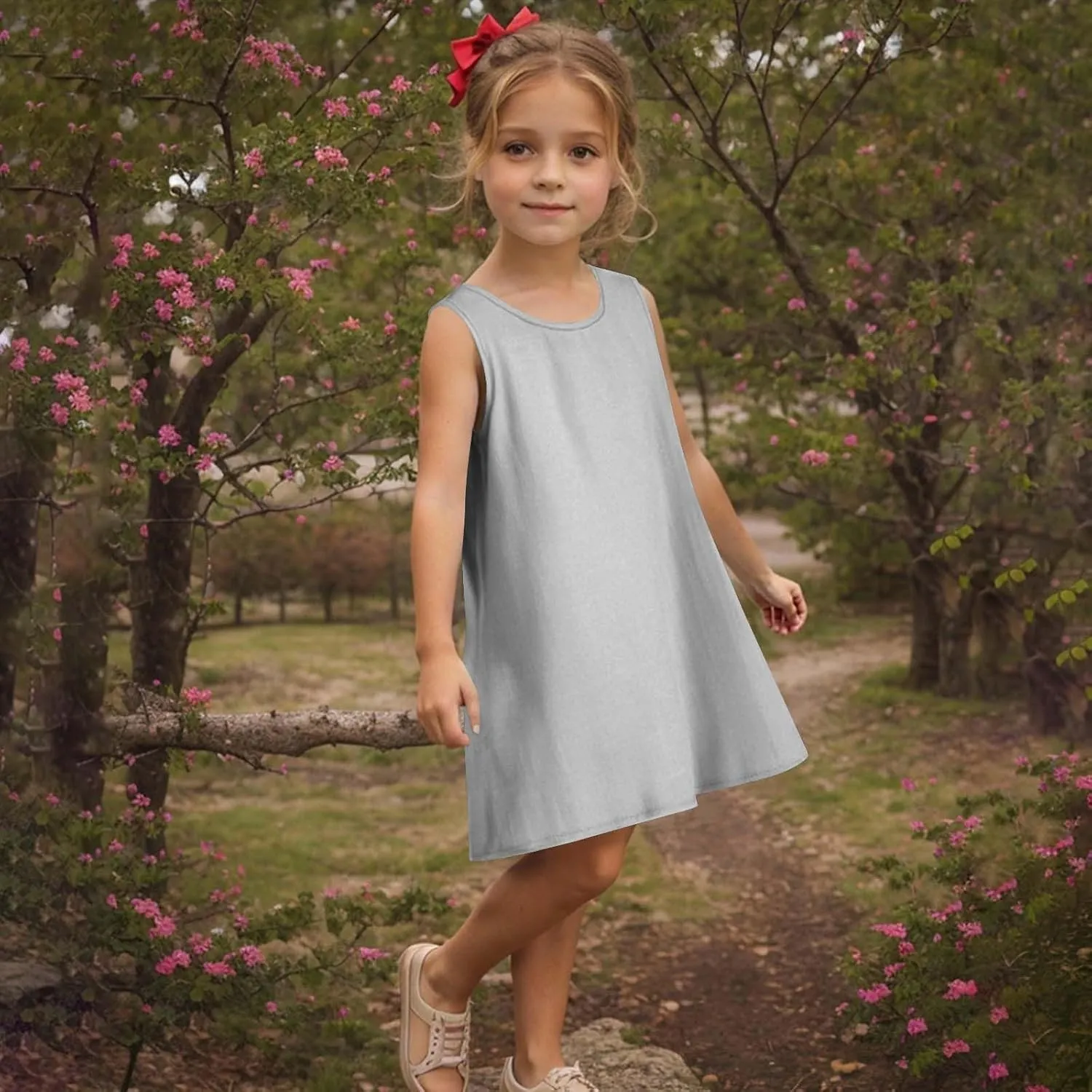 Girls Dress Cute Sleeveless Round Neck Pleated Mini Dress Casual 2025 Summer Beach Vacation Little Girls Dresses 1-7T