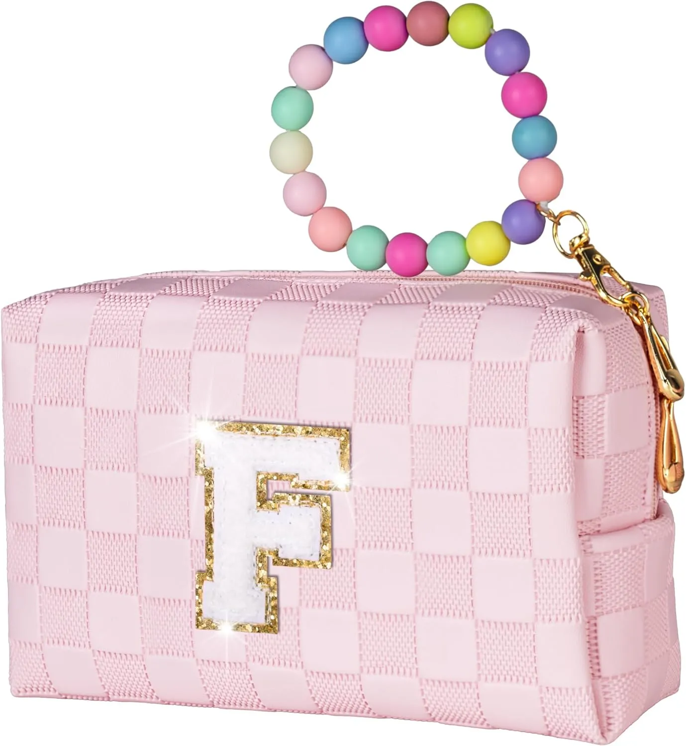 Girls Gifts Preppy Comestci Bag, Small Cosmetic Travel Bags for Kids, PU Leather Waterproof Toiletry Bag with Zipper, Personalized Birthday Gift For Kids Girl, Preppy Gifts For Girl (Letter F)