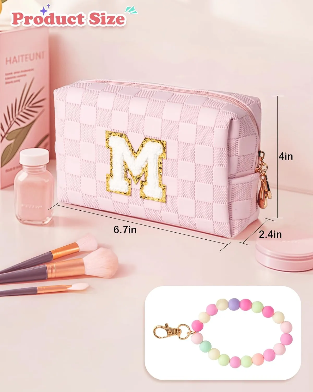 Girls Gifts Preppy Comestci Bag, Small Cosmetic Travel Bags for Kids, PU Leather Waterproof Toiletry Bag with Zipper, Personalized Birthday Gift For Kids Girl, Preppy Gifts For Girl (Letter F)