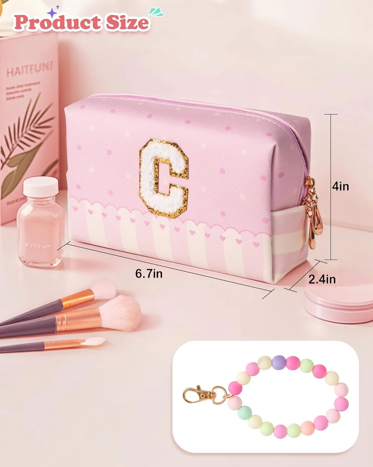 Girls Gifts Preppy Comestci Bag, Small Cosmetic Travel Bags for Kids, PU Leather Waterproof Toiletry Bag with Zipper, Personalized Birthday Gift For Kids Girl, Preppy Gifts For Girl (Letter F)