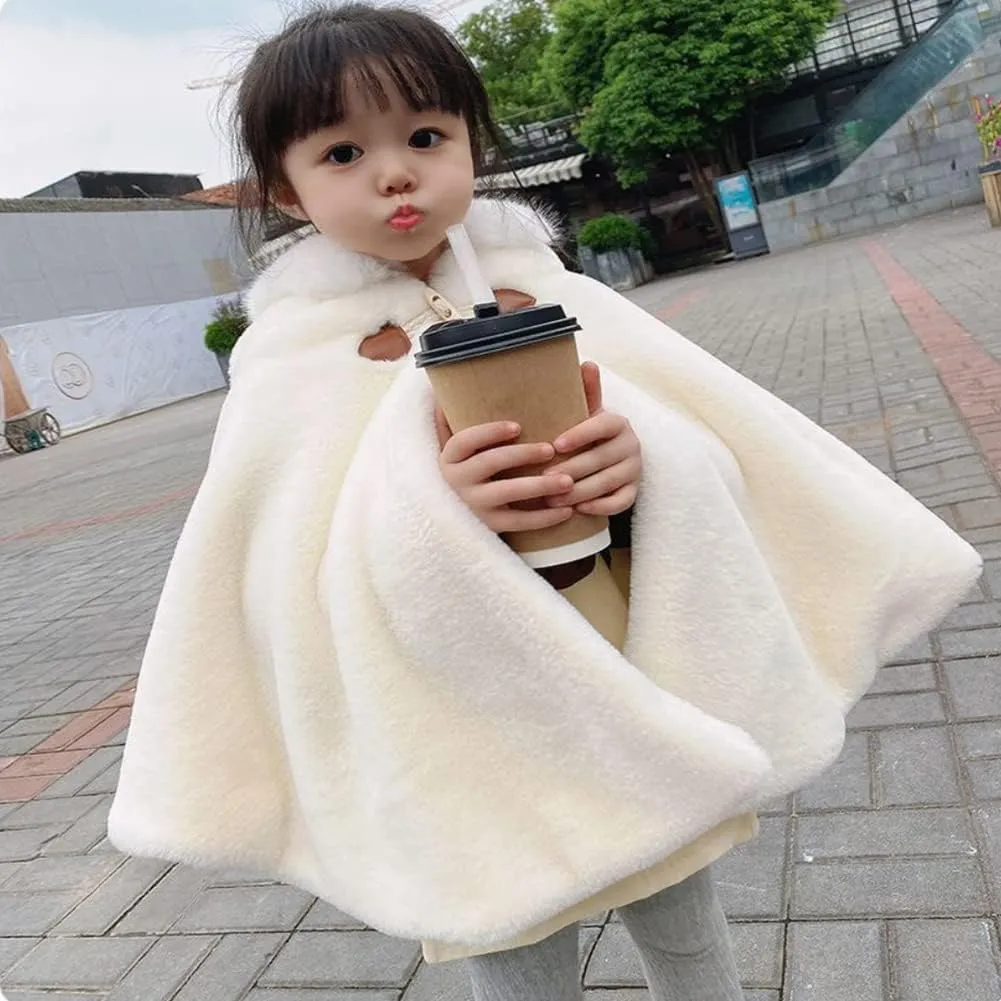 Girls Hooded Cape Cloak,Winter Warm Outdoor Shawl Poncho,Hoodie Coat Jacket,Princess Capelet Wrap