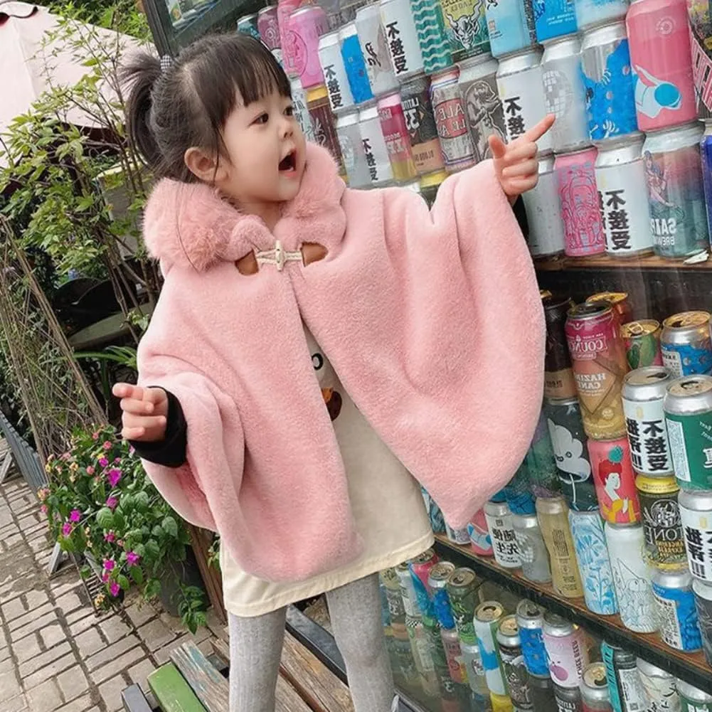 Girls Hooded Cape Cloak,Winter Warm Outdoor Shawl Poncho,Hoodie Coat Jacket,Princess Capelet Wrap