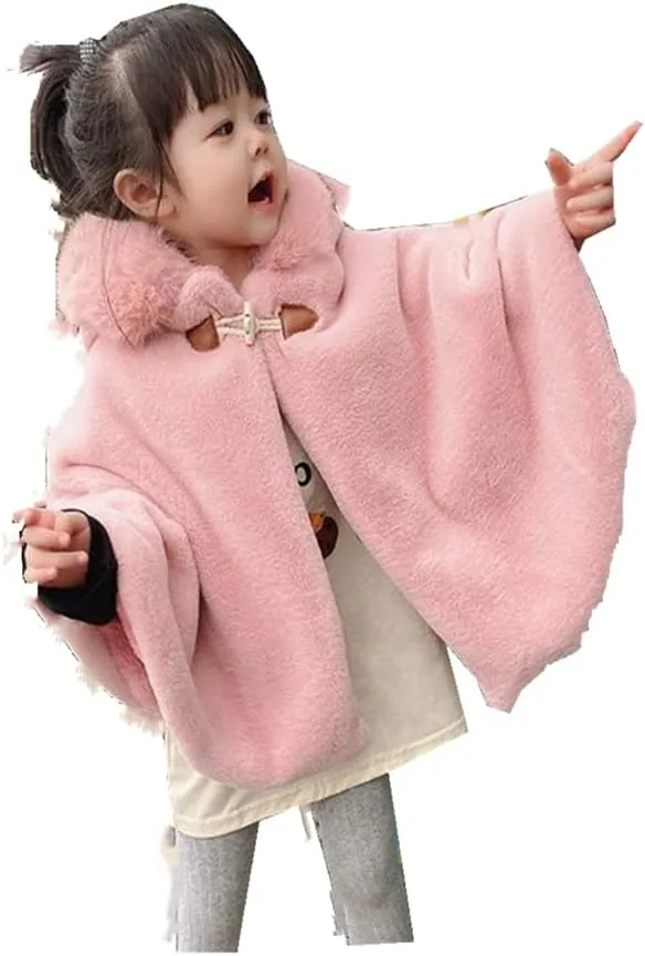 Girls Hooded Cape Cloak,Winter Warm Outdoor Shawl Poncho,Hoodie Coat Jacket,Princess Capelet Wrap