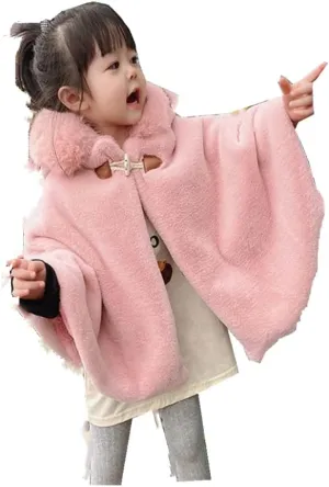 Girls Hooded Cape Cloak,Winter Warm Outdoor Shawl Poncho,Hoodie Coat Jacket,Princess Capelet Wrap