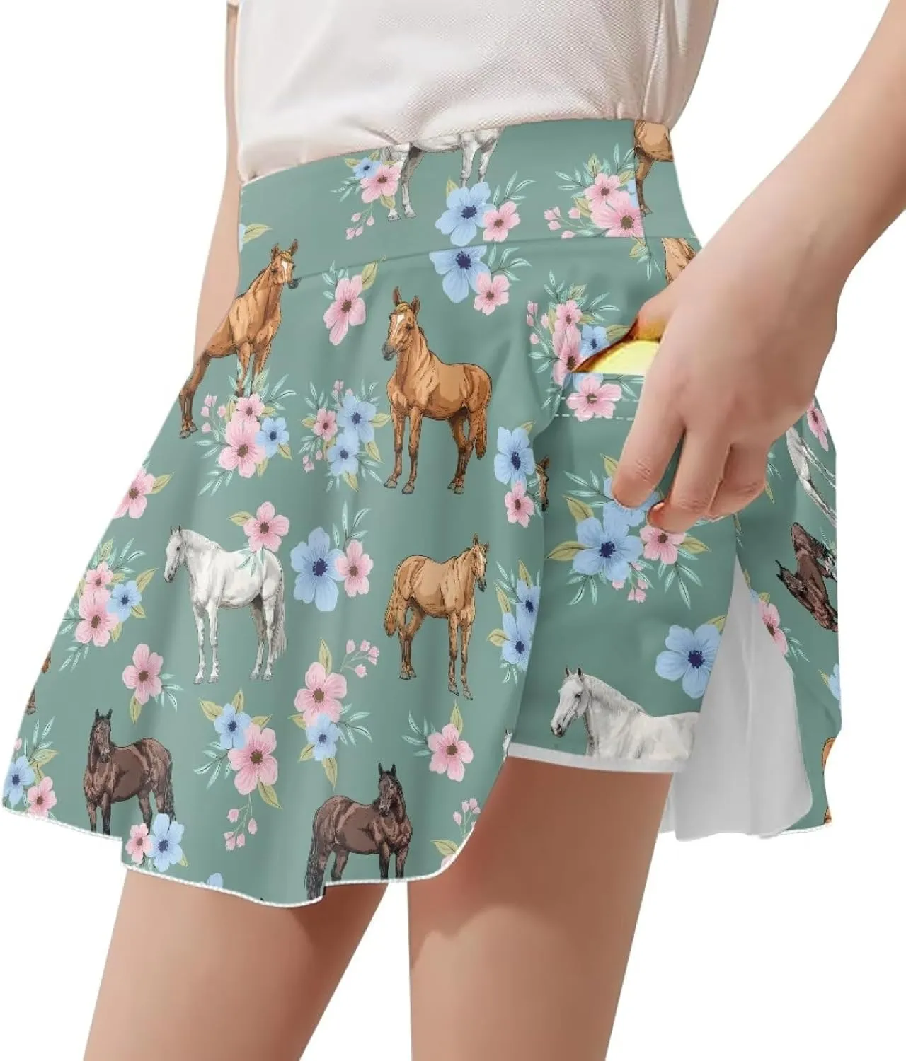 Girls Pleated Skirt with Shorts for Yoga Golf Running Dancing Tennis Elastic Waist with Pockets