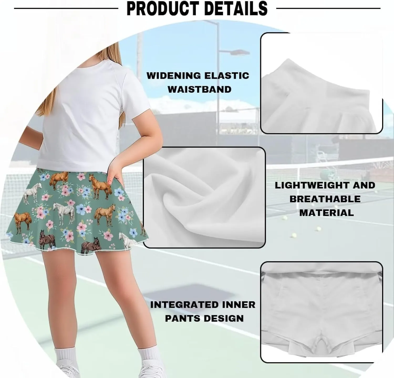 Girls Pleated Skirt with Shorts for Yoga Golf Running Dancing Tennis Elastic Waist with Pockets