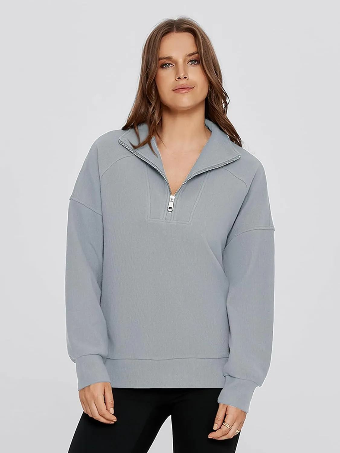 Glamaker Womens Sweatshirts Casual Essentials Pullover Fall Half Zip Tops Preppy Shirt Long Sleeve Fashion Clothes