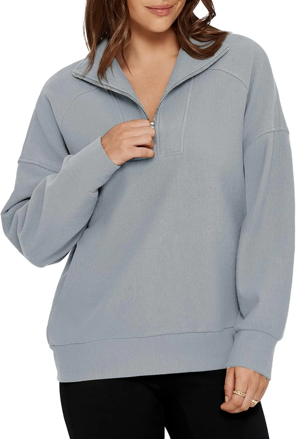 Glamaker Womens Sweatshirts Casual Essentials Pullover Fall Half Zip Tops Preppy Shirt Long Sleeve Fashion Clothes
