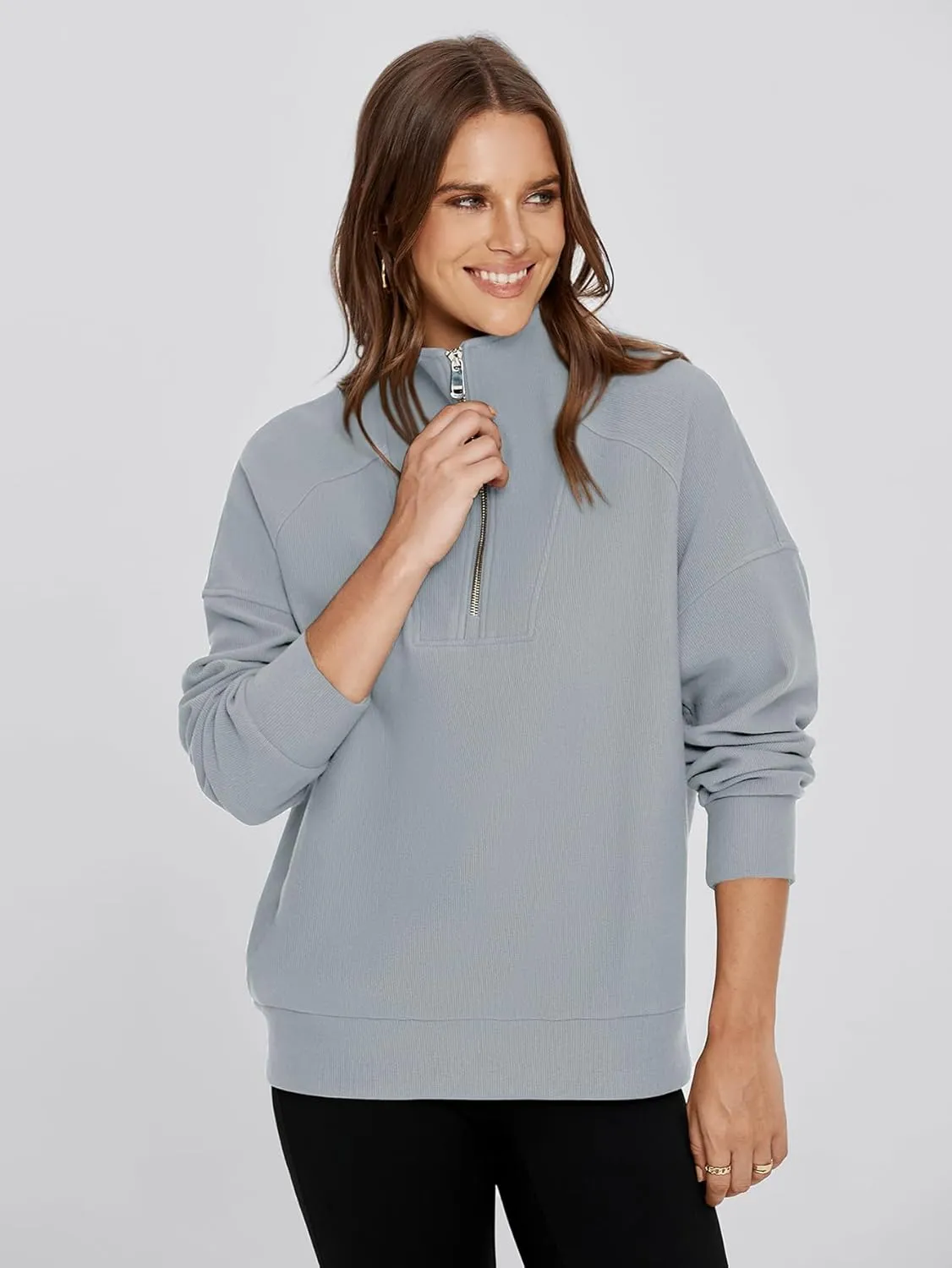 Glamaker Womens Sweatshirts Casual Essentials Pullover Fall Half Zip Tops Preppy Shirt Long Sleeve Fashion Clothes