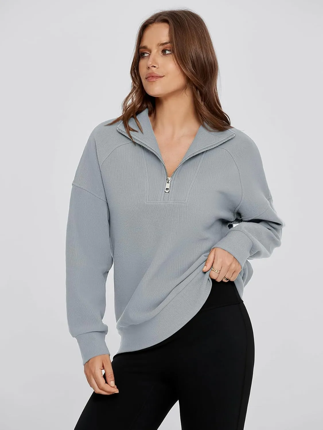Glamaker Womens Sweatshirts Casual Essentials Pullover Fall Half Zip Tops Preppy Shirt Long Sleeve Fashion Clothes