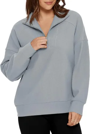Glamaker Womens Sweatshirts Casual Essentials Pullover Fall Half Zip Tops Preppy Shirt Long Sleeve Fashion Clothes