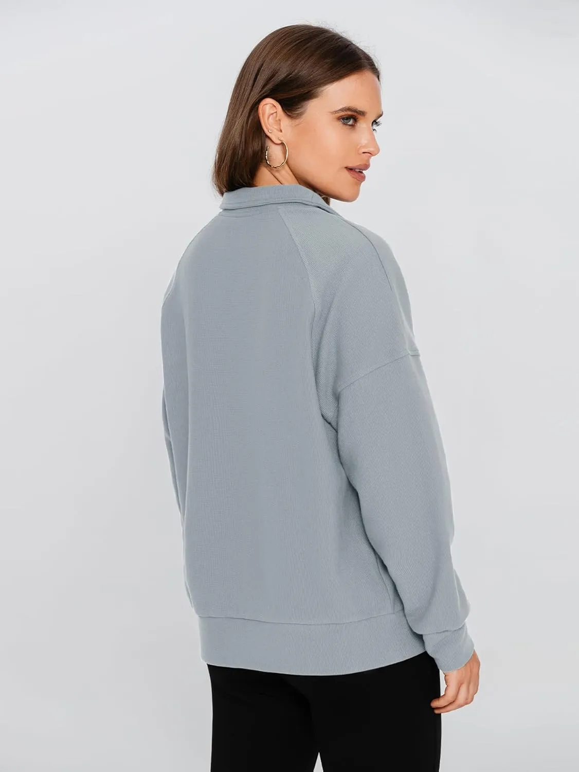 Glamaker Womens Sweatshirts Casual Essentials Pullover Fall Half Zip Tops Preppy Shirt Long Sleeve Fashion Clothes