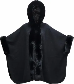 Gragengs Hooded Cloak Faux Rabbit Fur Cape Coat Cardigan Poncho for Women Wool Warm