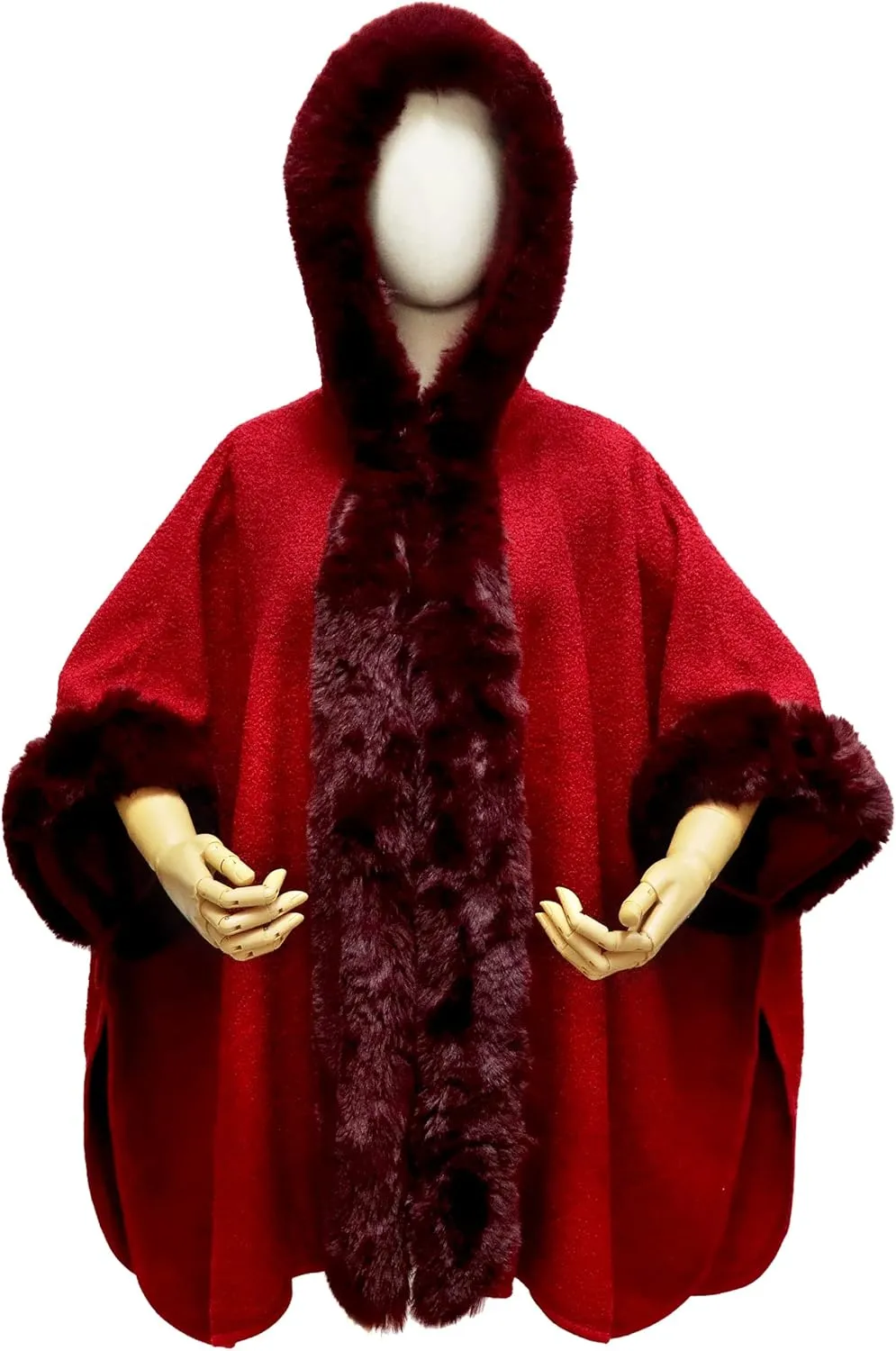 Gragengs Hooded Cloak Faux Rabbit Fur Cape Coat Cardigan Poncho for Women Wool Warm