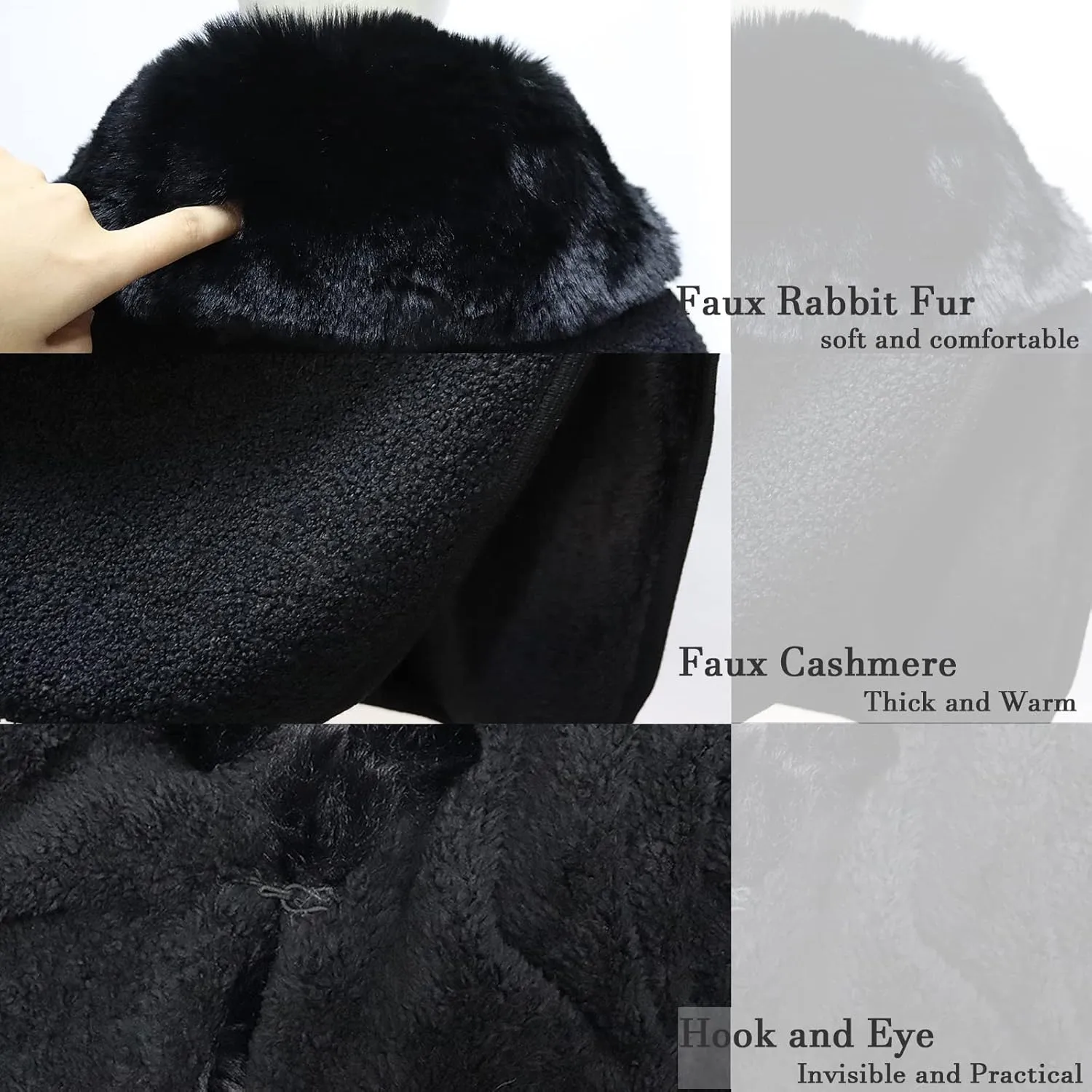 Gragengs Hooded Cloak Faux Rabbit Fur Cape Coat Cardigan Poncho for Women Wool Warm