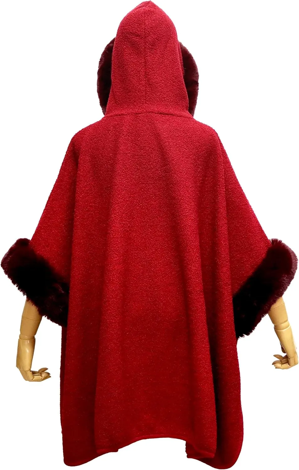 Gragengs Hooded Cloak Faux Rabbit Fur Cape Coat Cardigan Poncho for Women Wool Warm