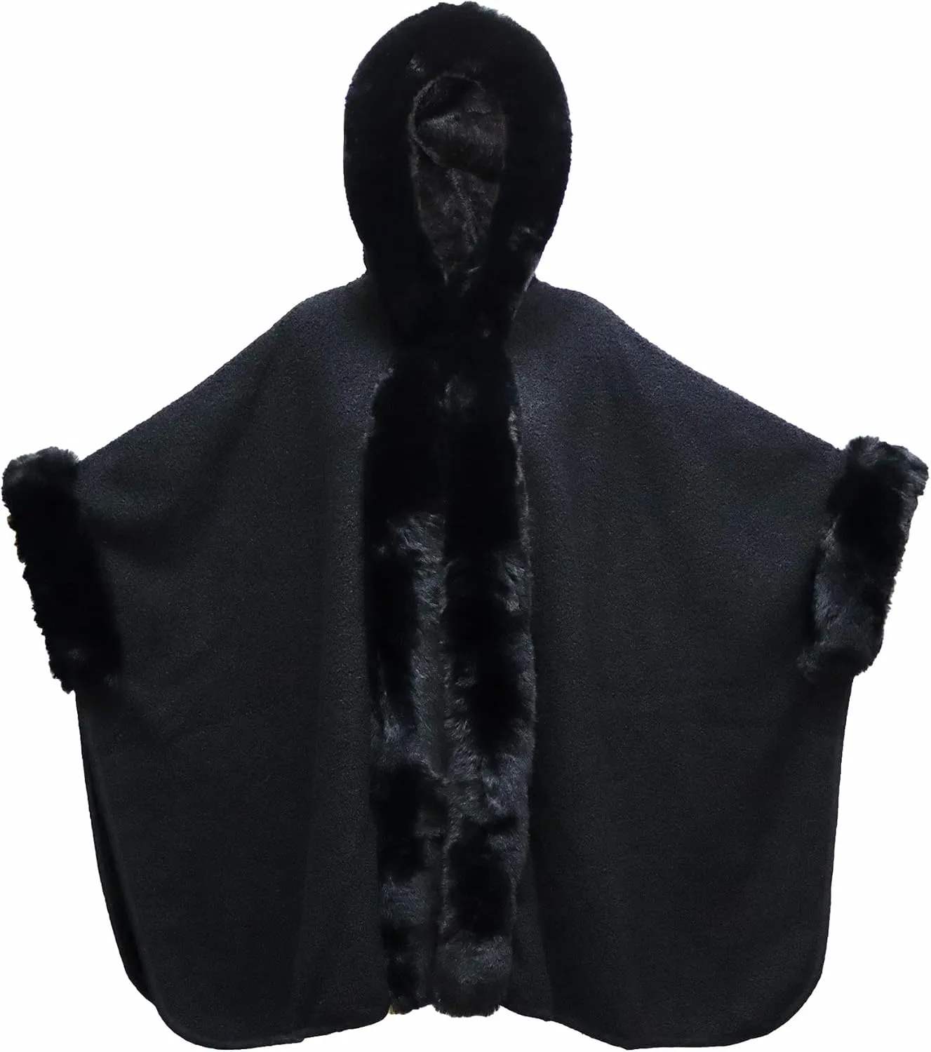 Gragengs Hooded Cloak Faux Rabbit Fur Cape Coat Cardigan Poncho for Women Wool Warm