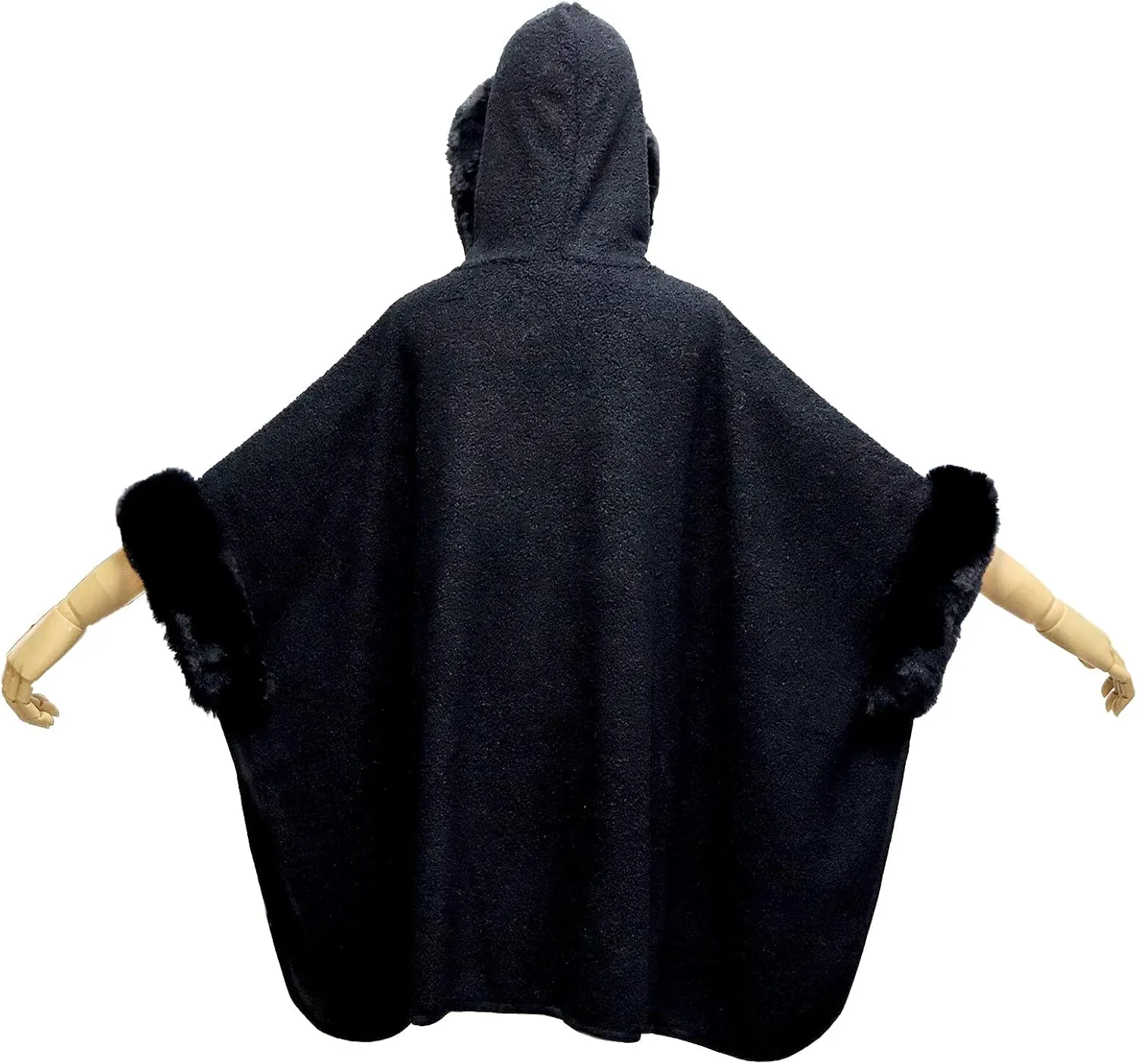 Gragengs Hooded Cloak Faux Rabbit Fur Cape Coat Cardigan Poncho for Women Wool Warm