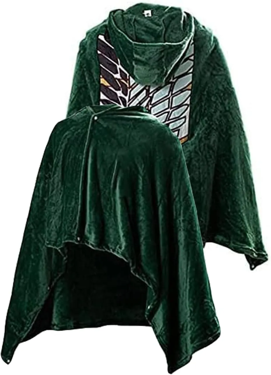 Green Hooded Cape Blanket Cosplay Costume Outfit Hooded Cloak Soft Warm for Adult Men Women