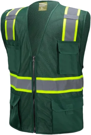 Green Two Tones Safety Vest,With Multi-Pocket Tool