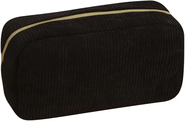 GSHLLO Corduroy Cosmetic Bag Soft Make Up Pouch Portable Travel Toiletry Bags Makeup Organizer Pouch Zipper Shampoo Storage Bags for Purse Black