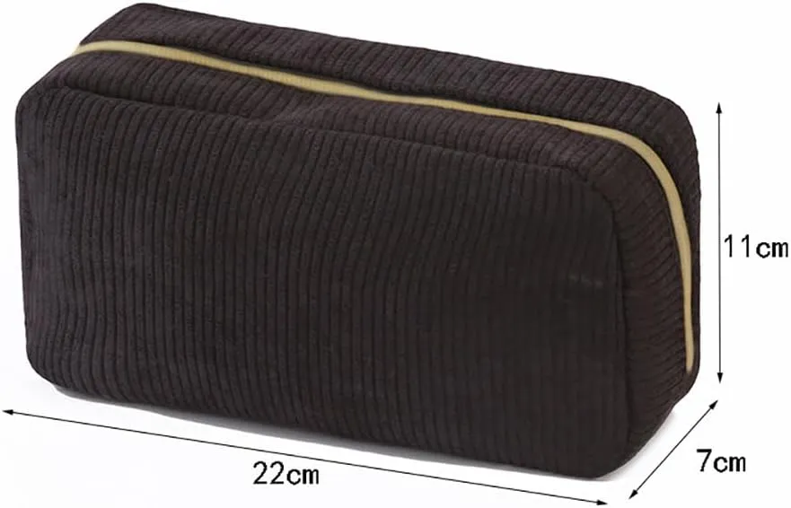 GSHLLO Corduroy Cosmetic Bag Soft Make Up Pouch Portable Travel Toiletry Bags Makeup Organizer Pouch Zipper Shampoo Storage Bags for Purse Black