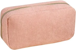 GSHLLO Corduroy Cosmetic Bag Soft Make Up Pouch Portable Travel Toiletry Bags Makeup Organizer Pouch Zipper Shampoo Storage Bags for Purse Pink
