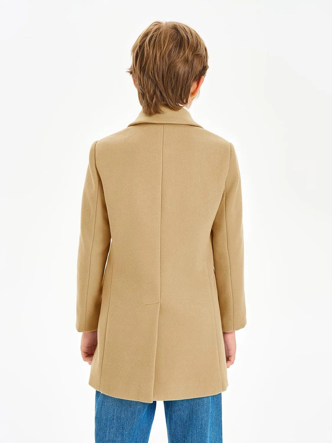 Haloumoning Boys Single Breasted Peacoat Notch Lapel Overcoat with Pockets 5-14 Years