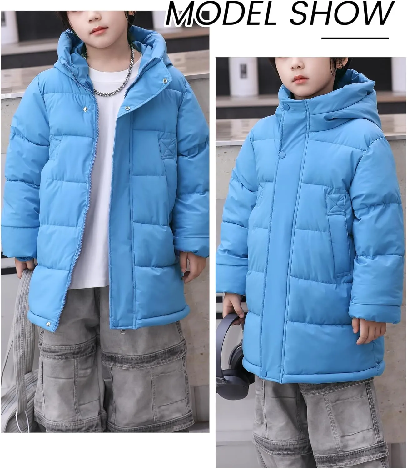 Happy Cherry Boys&Girls Long Down Jacket Lightweight Winter Warm Puffer Hooded Coat 4-12Y