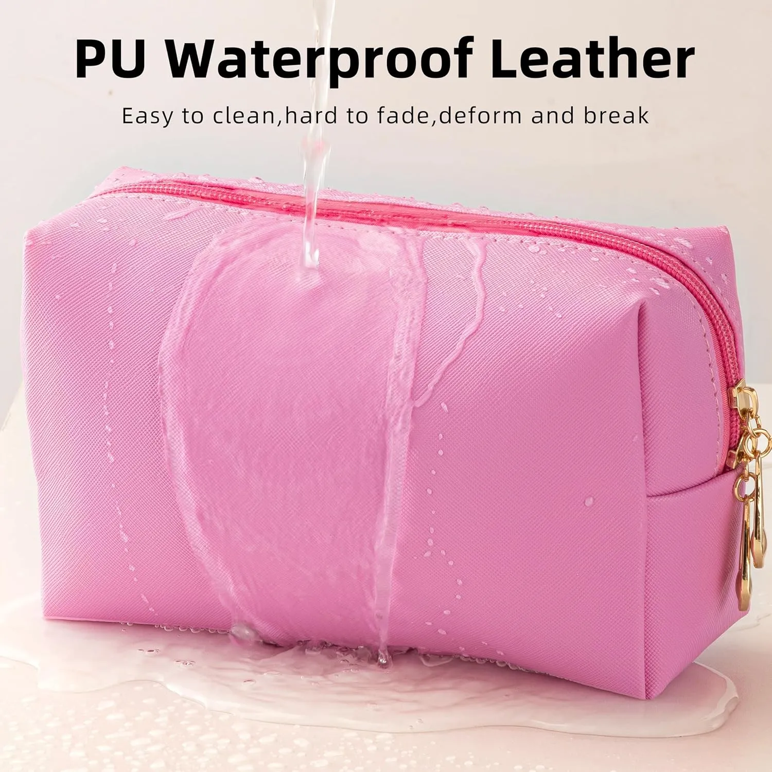 HBselect Preppy Makeup Bag 4 Pcs Travel Toiletry Bag Chenille Letter Patch Makeup Bag Portable Cosmetic Bag for Women PU Leather Waterproof Organizer Make up Bag for Women Girls (Hair Skin Face Stuff)